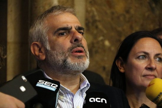 Ciutadans spokesperson Carlos Carrizosa speaks to the press on February 14 2019 (by Mariona Puig)